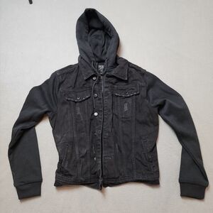 80s Vibe Hooded Jean Jacket Urban Heritage Men’s Distressed Hooded Jean Jacket